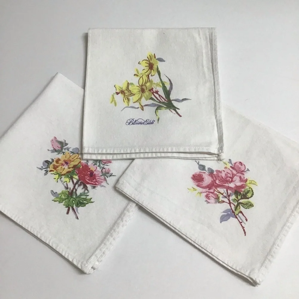 Biltmore Estate Floral Napkins SET OF 3 Thick Cotton Bread Basket Liners Cottage